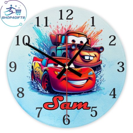 shop4gifts-personalised-disney-pixar-cars-Lightning- Mc-Queenglass-and-Tow-Mater-wall-clock-custom-kids-room-decor-Back