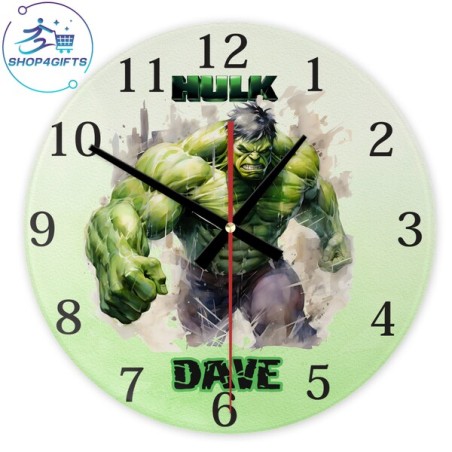 Personalised Marvel Hulk Glass Wall Clock with Name