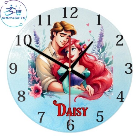Personalised Disney Princess Ariel Glass Wall Clock with Name