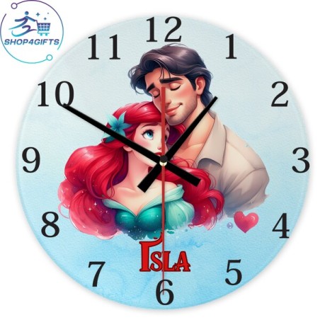 Personalised Disney Princess Ariel Glass Wall Clock with Name