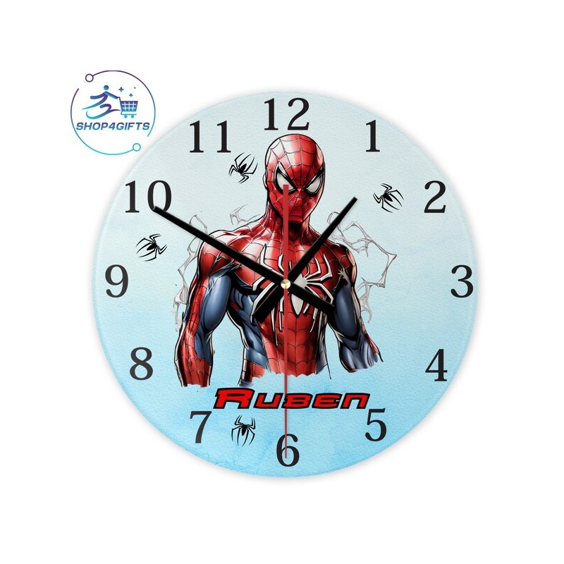 shop4gifts-personalised-marvel-spider-man-glass-wall-clock-with-name