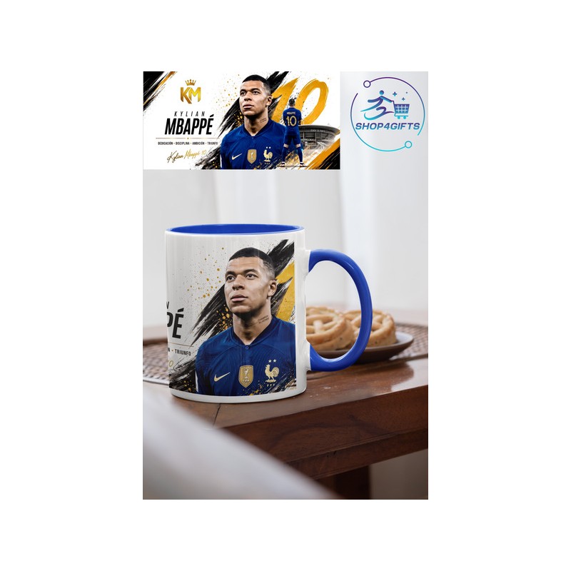 personalised-kylian-mbappé-11oz-ceramic-coffee-mug-with-blue-handle-shop4gifts