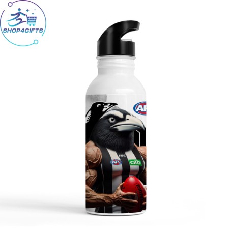 Shop4Gifts-Personalised-Collingwood-Magpies-600ml-Aluminium-Drink-Bottle-with-Straw-Lid-Black-and-White-AFL-Gift-single-