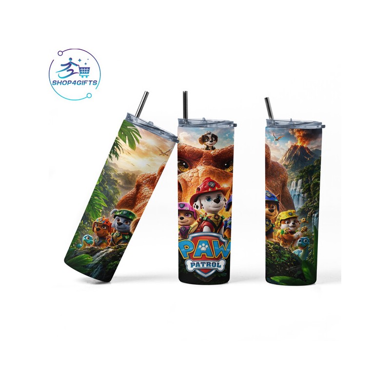 Shop4Gifts-Personalised-Paw-Patrol-Team-and-Rex-Friends-20oz-Skinny-Tumbler-with-Lid-and-Straw-Kids-Gift