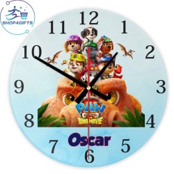 shop4gifts-personalised-paw-patrol-team-glass-wall-clock-custom-name-kids-bedroom-gift-au Australia