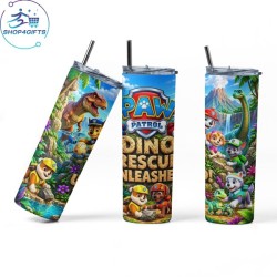 Shop4Gifts-Personalised-Paw-Patrol-Team-With-Dinosaur-20oz-Skinny-Tumbler